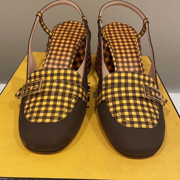 FENDI Promenade Slingback Gingham and Suede Pumps - Picture 6 of 13